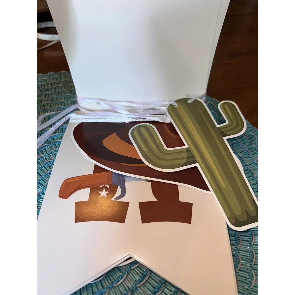 Retro Western Cowboy Happy Birthday Banner Pre-Strung Wild West Party Decoration